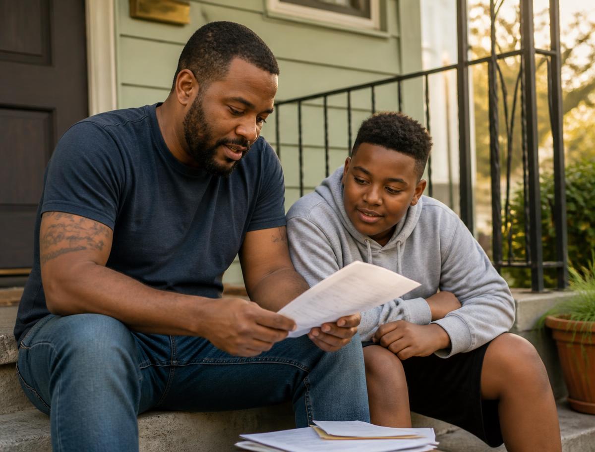 A father supporting his daughter while she studies at home